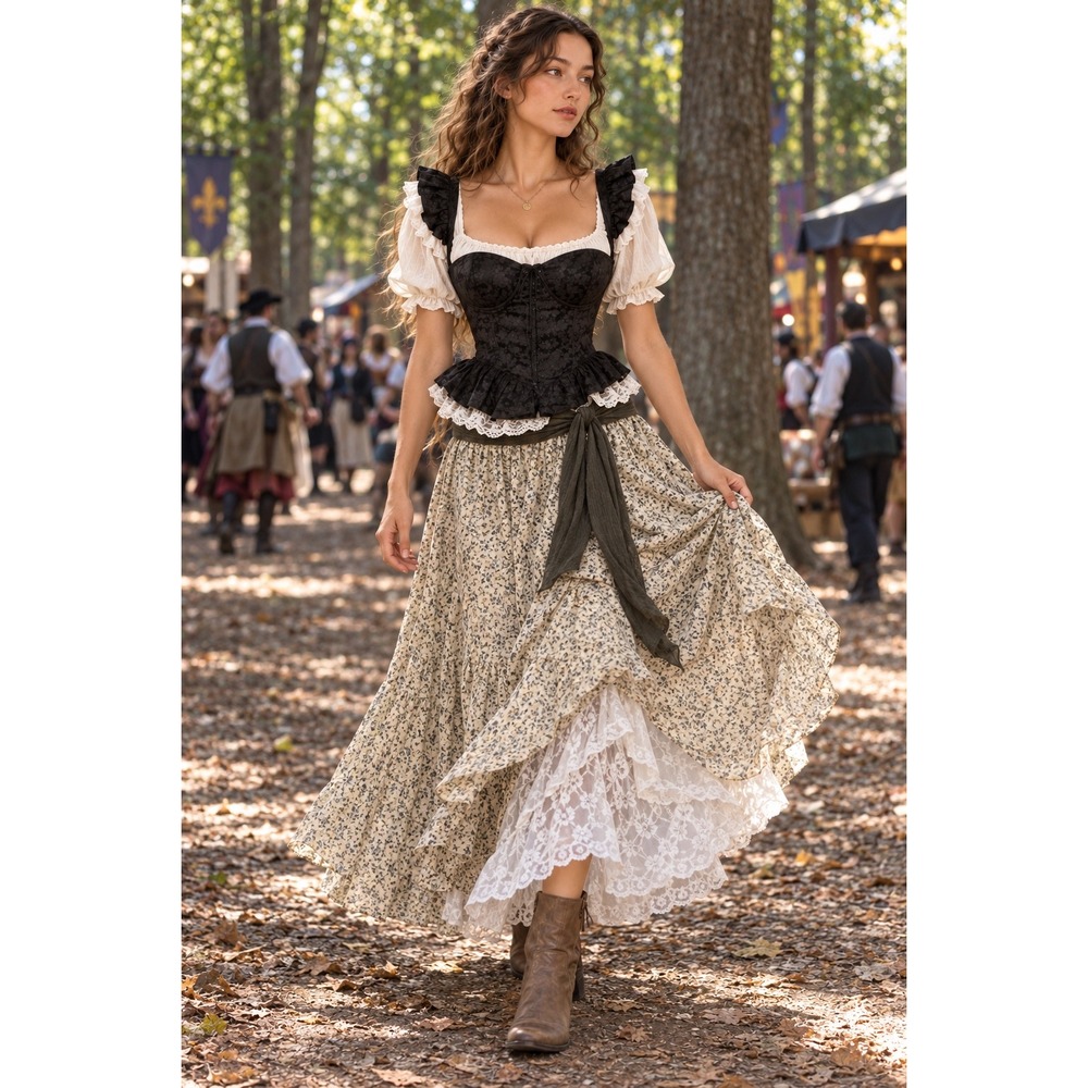 Midieval Renaissance Dark Romantic Corset Top Size L Lace Steampunk Whimsigoth